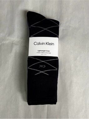 New Calvin Klein Socks 4 Pairs Men’s Lightweight Crew Pattern Casual Preppy Sock